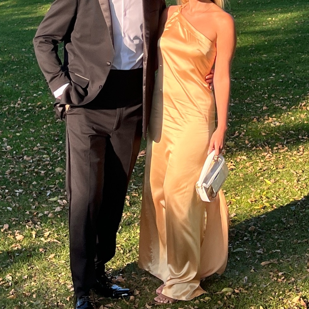 Yellow backless silk gown